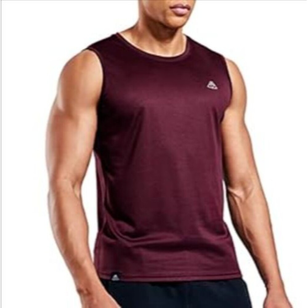 Men's Sleeveless Workout Tank Top Dry Fit Moisture Wicking Muscle Tee Burgundy